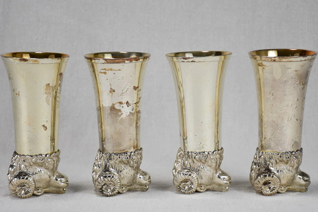 Set of four silver plate hunter's glasses - ram's heads