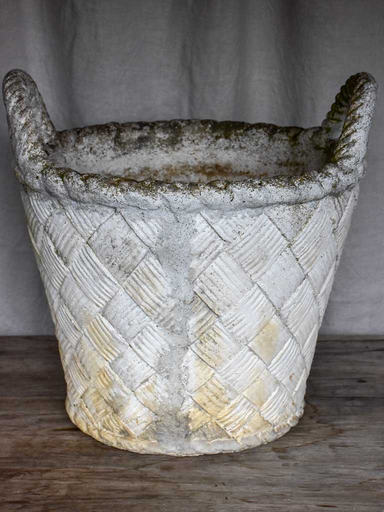 Large antique French garden planter in the shape of a woven basket