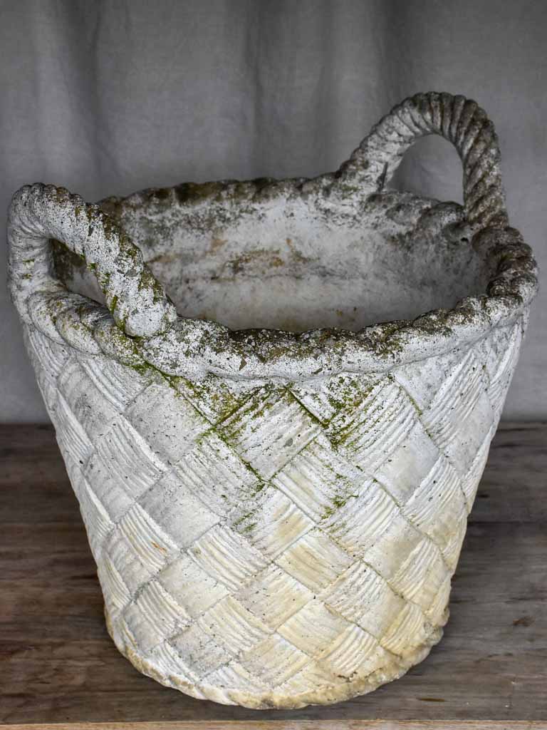 Large antique French garden planter in the shape of a woven basket