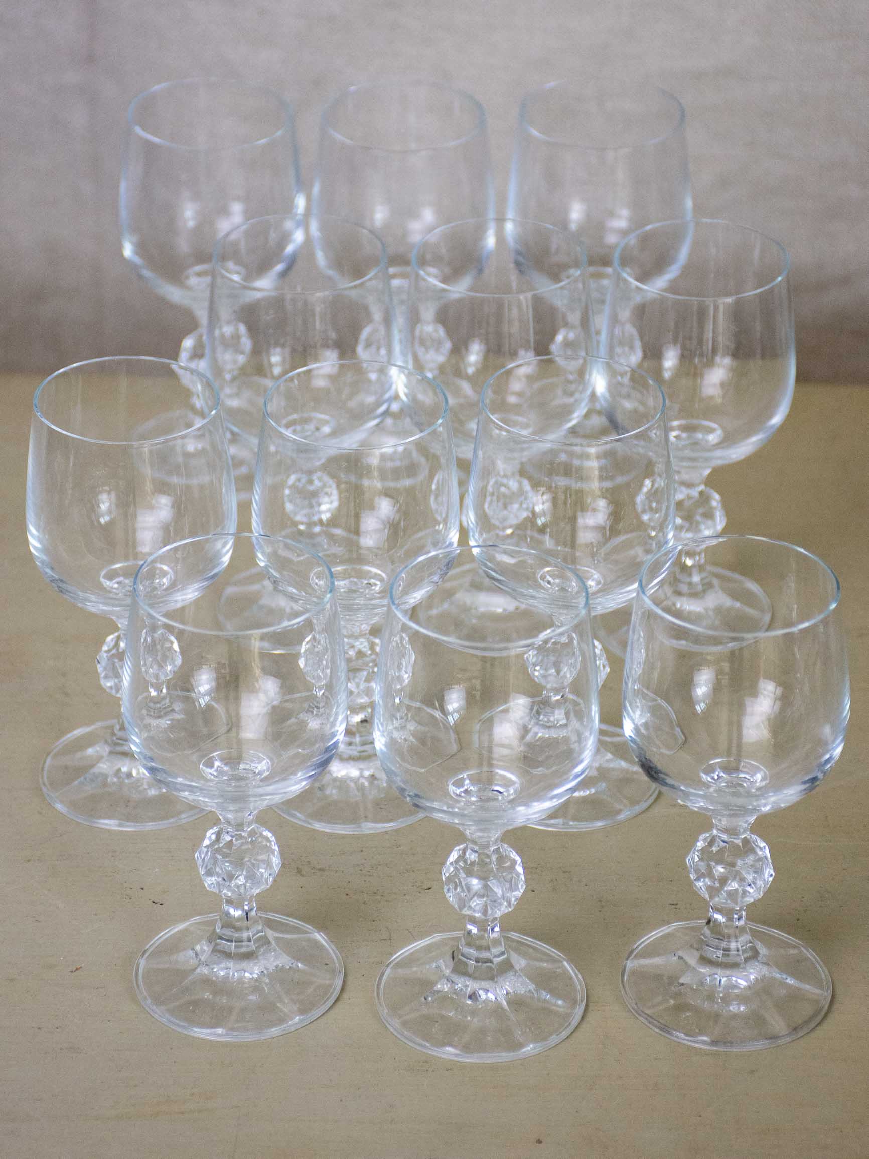Set of twelve antique French crystal wine glasses