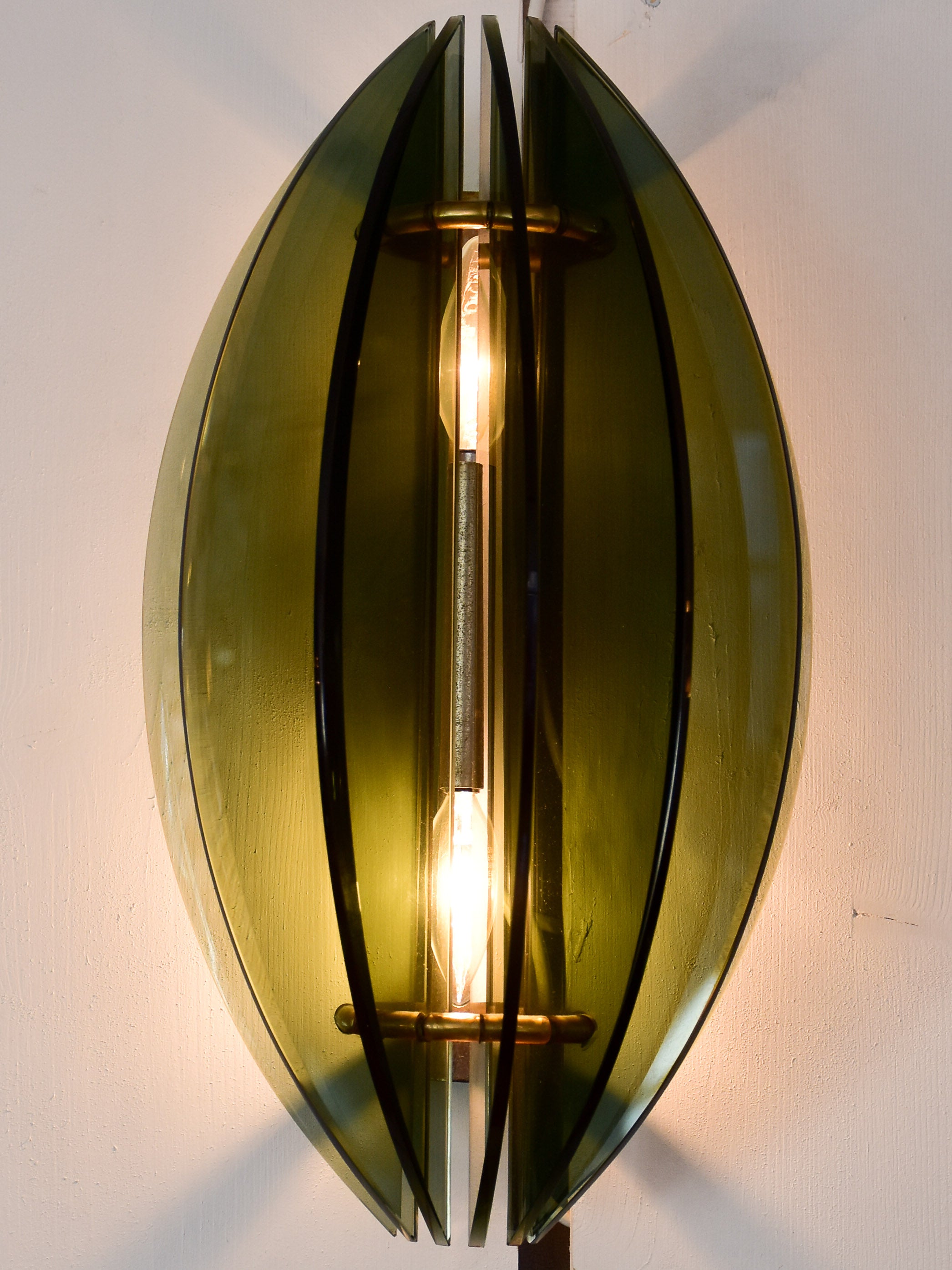 Pair of green / grey vintage Italian glass wall sconces