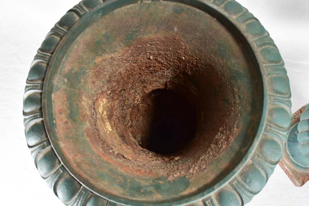 Pair of 19th century French Medici urns with green patina - 19¼"