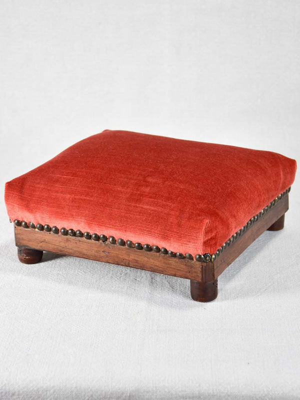 Antique French red velvet footrest