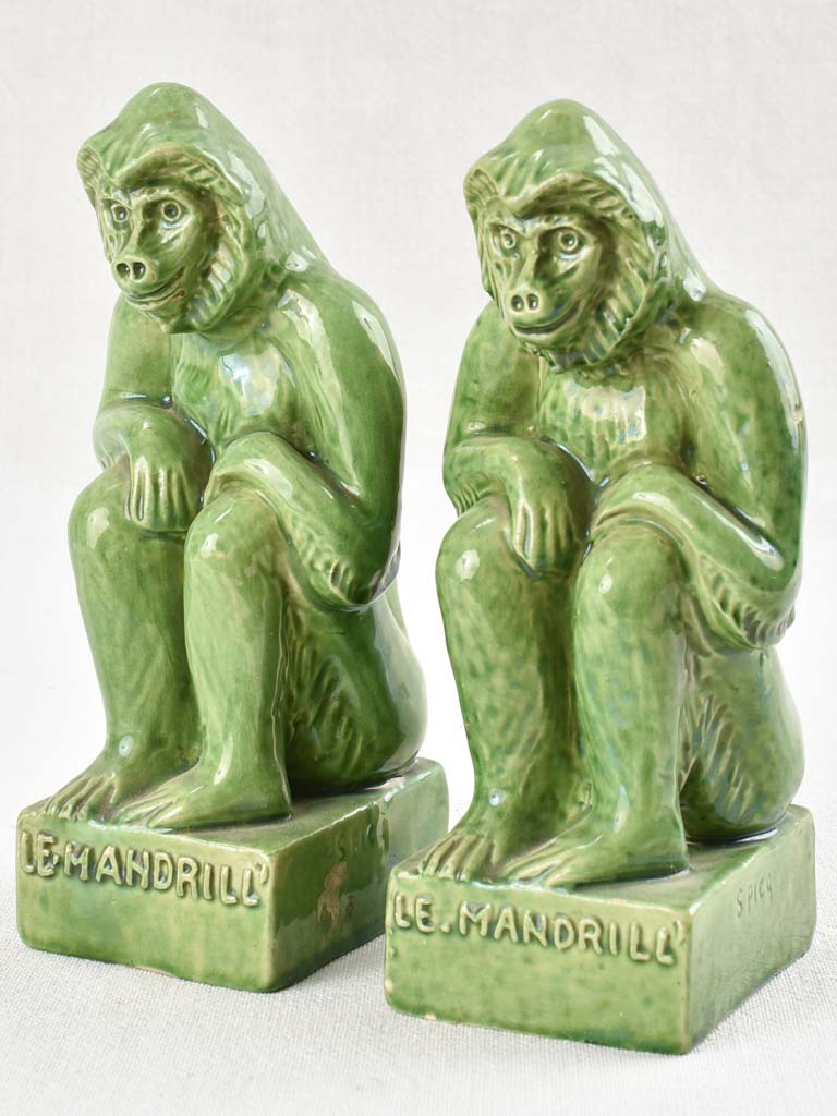 Pair of green monkey bookends from Vallauris 8¾"