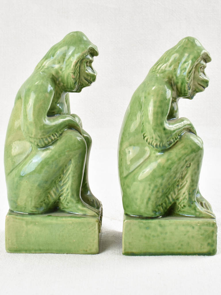 Pair of green monkey bookends from Vallauris 8¾"