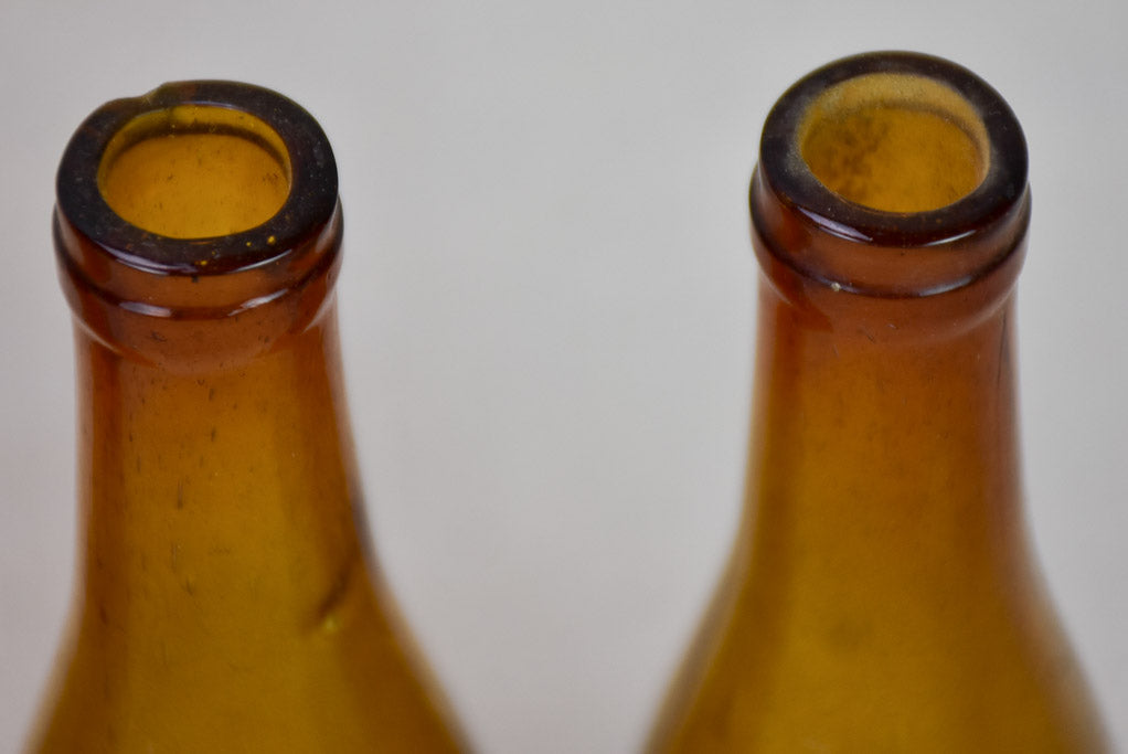 Set of six amber glass miniature bottles from the 19th century 6¼"