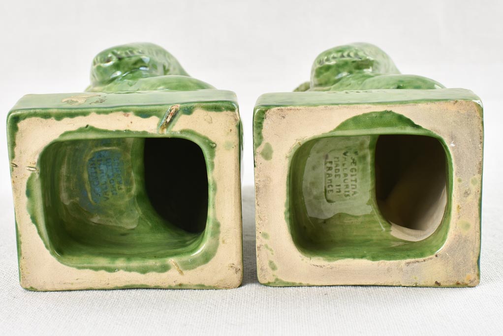 Pair of green monkey bookends from Vallauris 8¾"