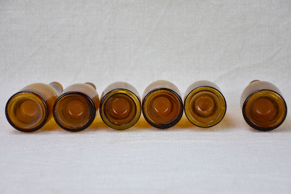 Set of six amber glass miniature bottles from the 19th century 6¼"