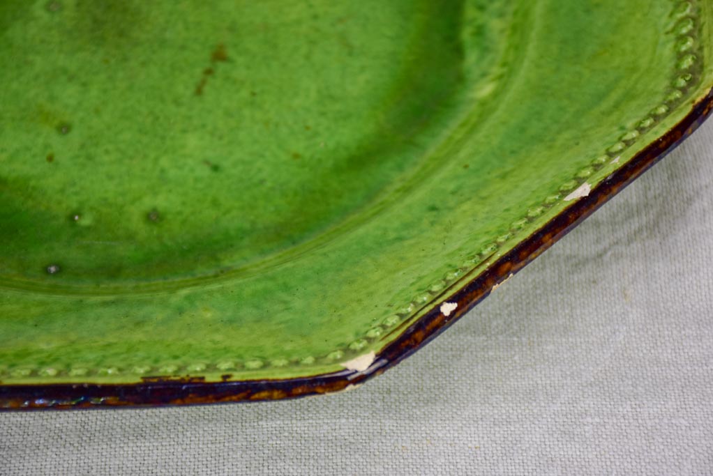 Late 19th Century octagonal platter with green glaze 13½"