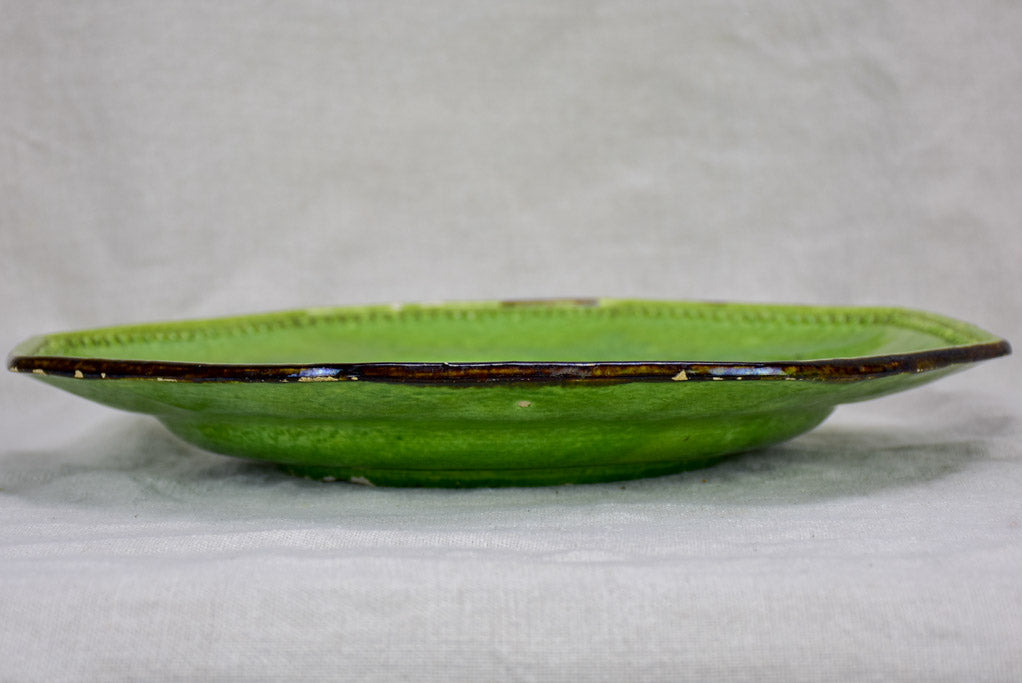 Late 19th Century octagonal platter with green glaze 13½"