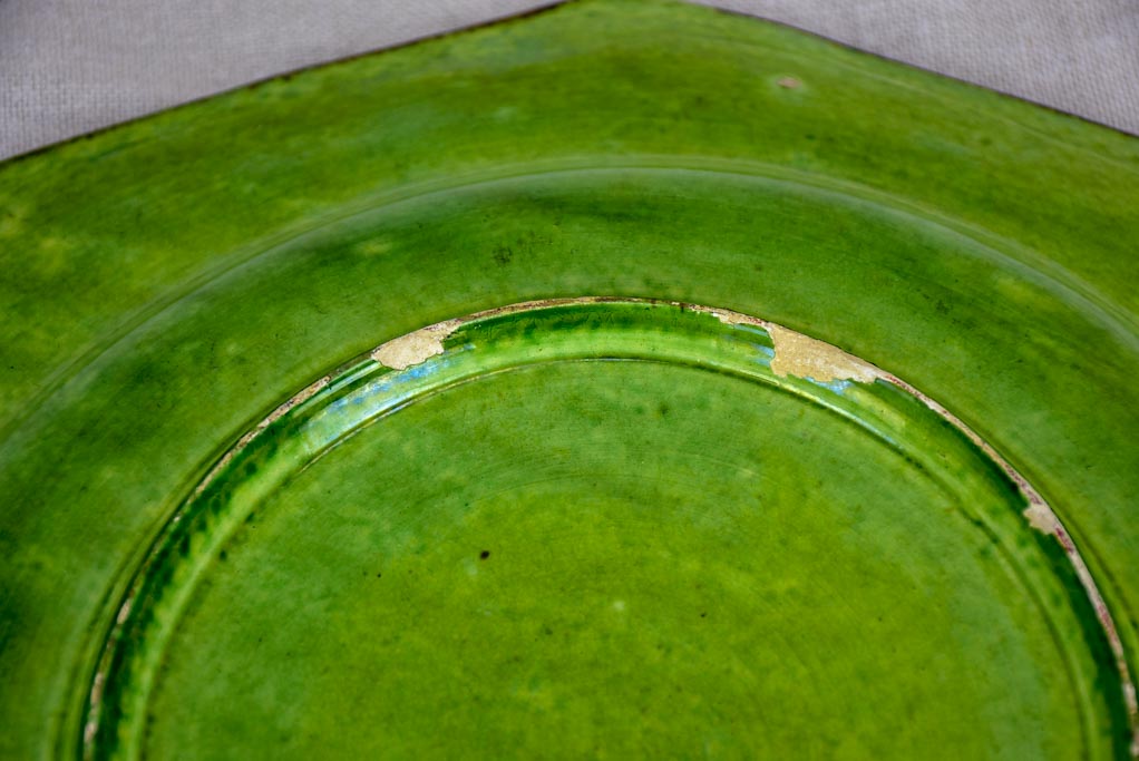 Late 19th Century octagonal platter with green glaze 13½"