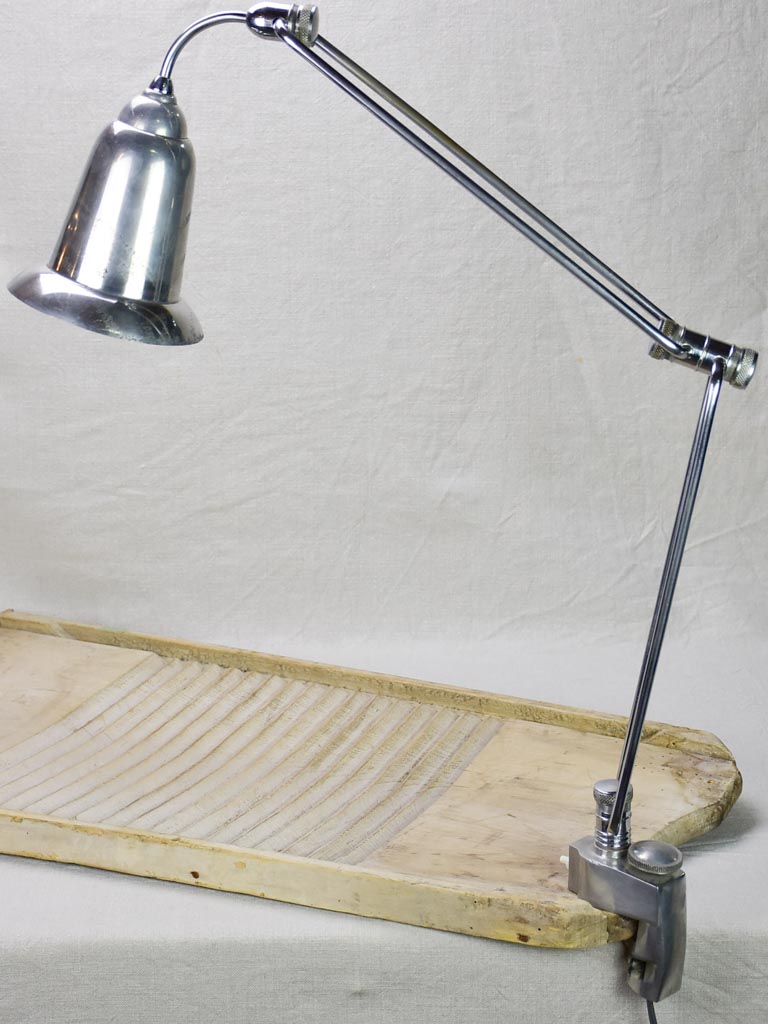 Rare JUMO articulated clamp lamp from 1945-50 with bell-shaped shade