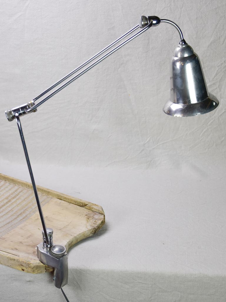 Rare JUMO articulated clamp lamp from 1945-50 with bell-shaped shade