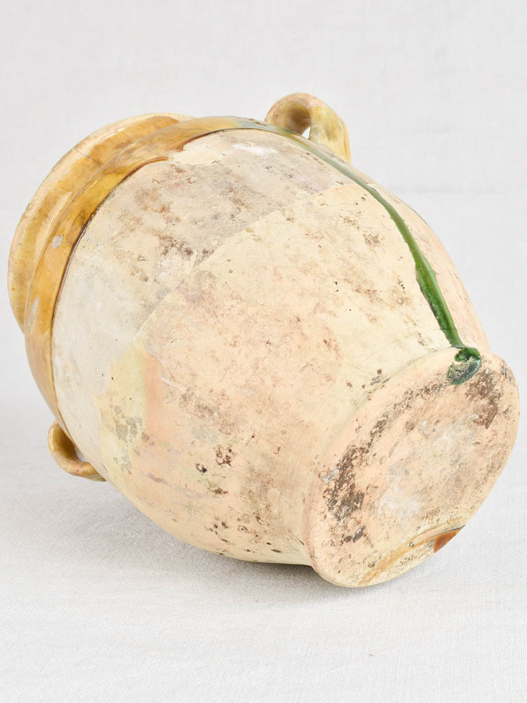 Antique French confit pot with yellow and green glaze 11"