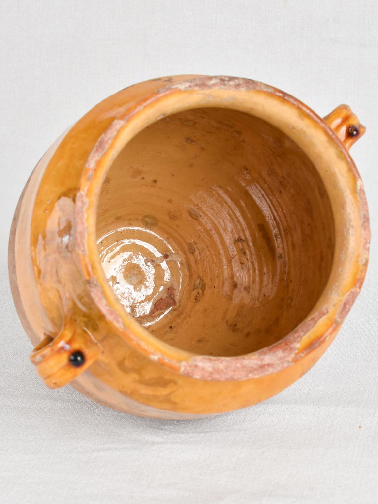 Antique French confit pot with yellow / orange glaze 11"