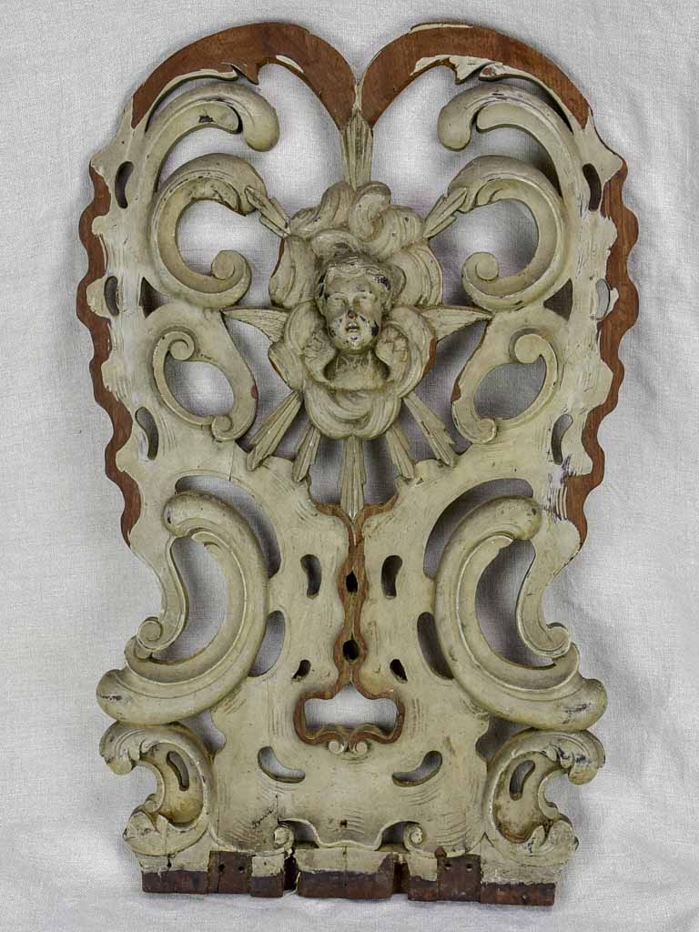 Pretty carved panel with angel and grey paint finish 15" x 23¾"