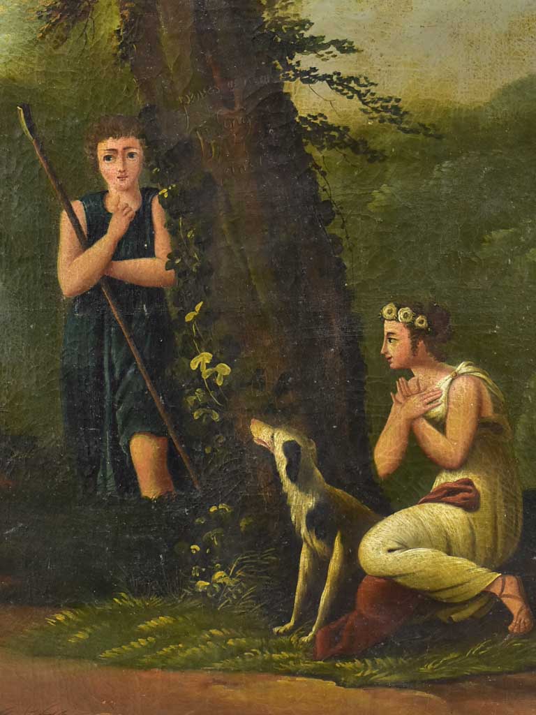 Early 19th Century Romantic oil on canvas with hidden declaration of love - anonymous 37" x 37½"