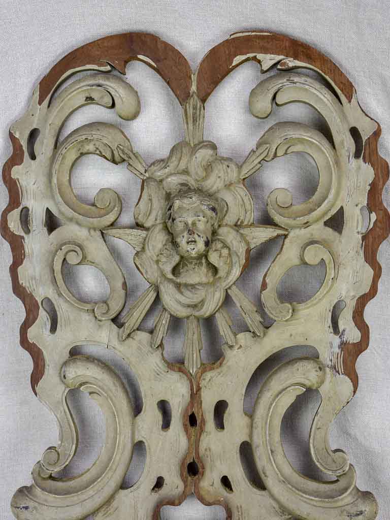 Pretty carved panel with angel and grey paint finish 15" x 23¾"