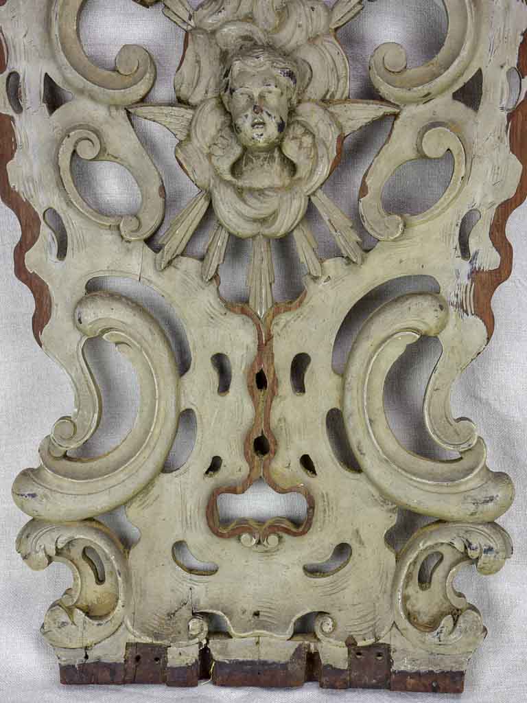 Pretty carved panel with angel and grey paint finish 15" x 23¾"