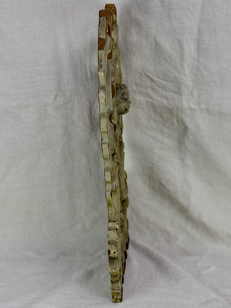 Pretty carved panel with angel and grey paint finish 15" x 23¾"