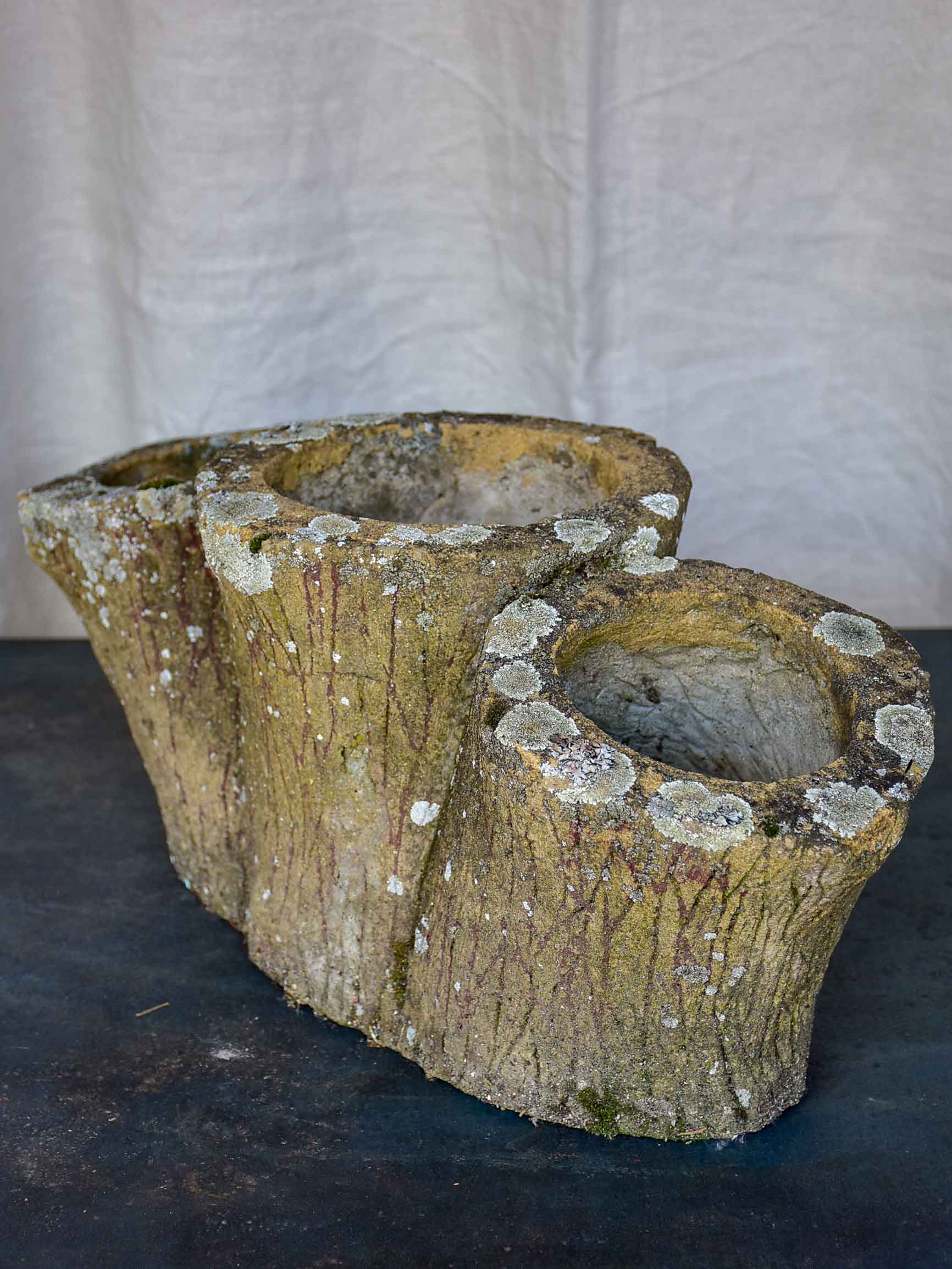 Antique French faux bois garden planter with three branches