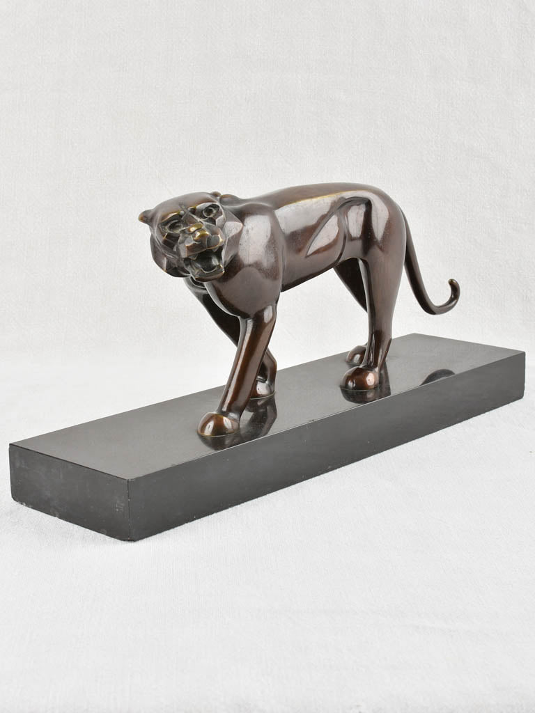 Vintage Bronze Walking Panther Sculpture