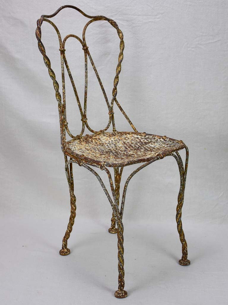 Pair of pretty 19th century French garden chairs with twisted iron frames