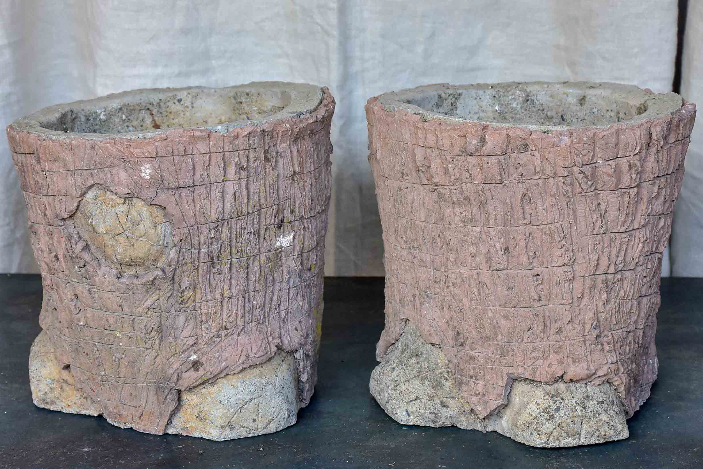 Pair of antique French faux bois garden planters