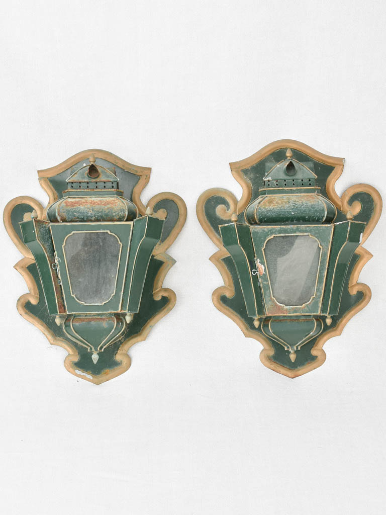 Pair of late 19th century wall lanterns - green 19¼"