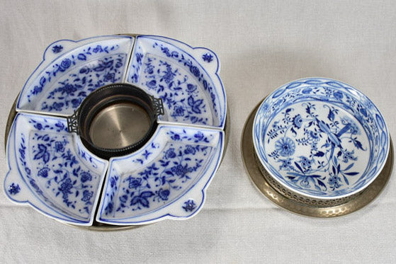 Two rare Meissen Delftware serving platters with silver supports from the eighteenth-century
