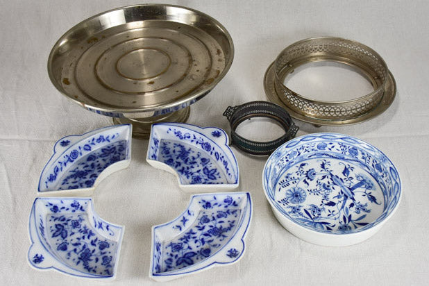 Two rare Meissen Delftware serving platters with silver supports from the eighteenth-century