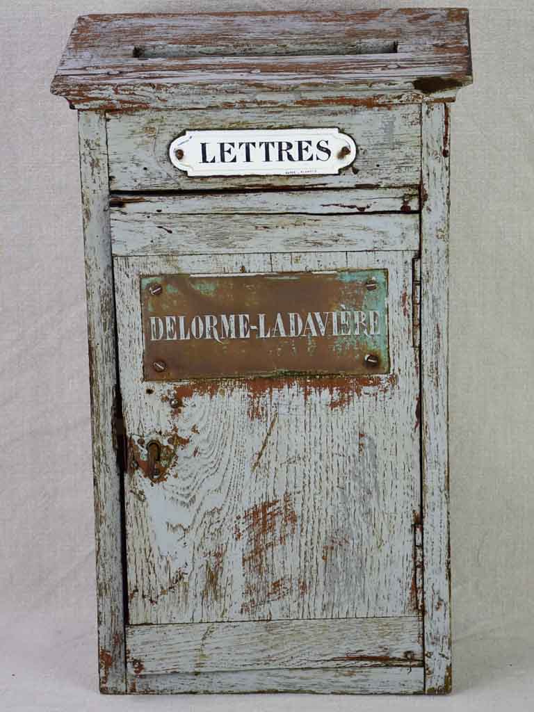 Early 20th Century French letter box with blue / gray patina