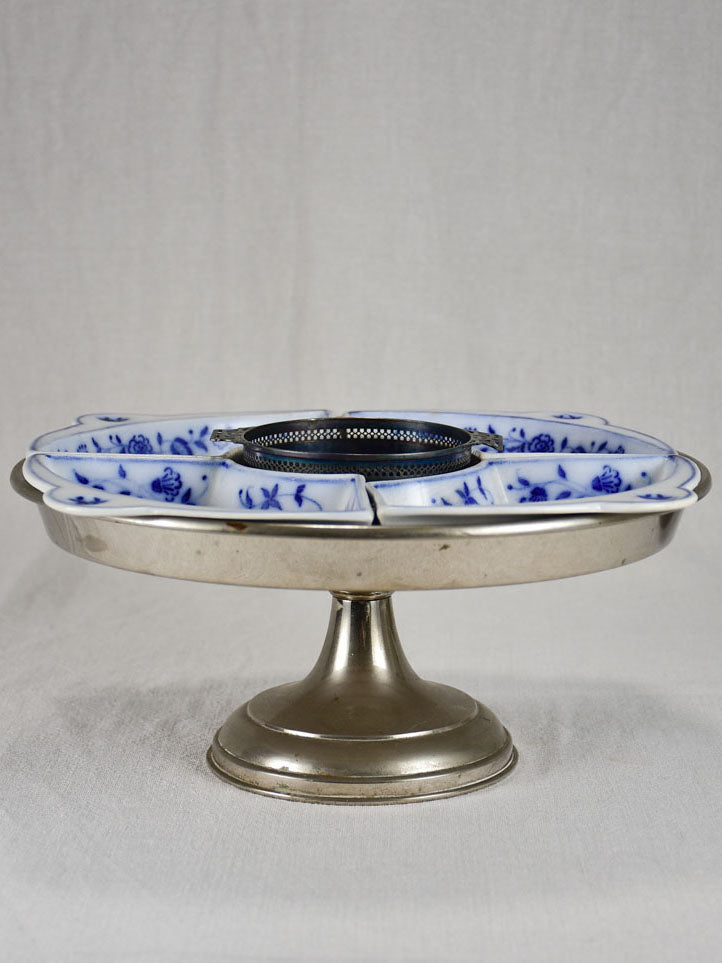 Two rare Meissen Delftware serving platters with silver supports from the eighteenth-century