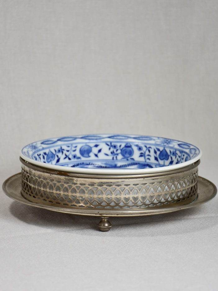 Two rare Meissen Delftware serving platters with silver supports from the eighteenth-century