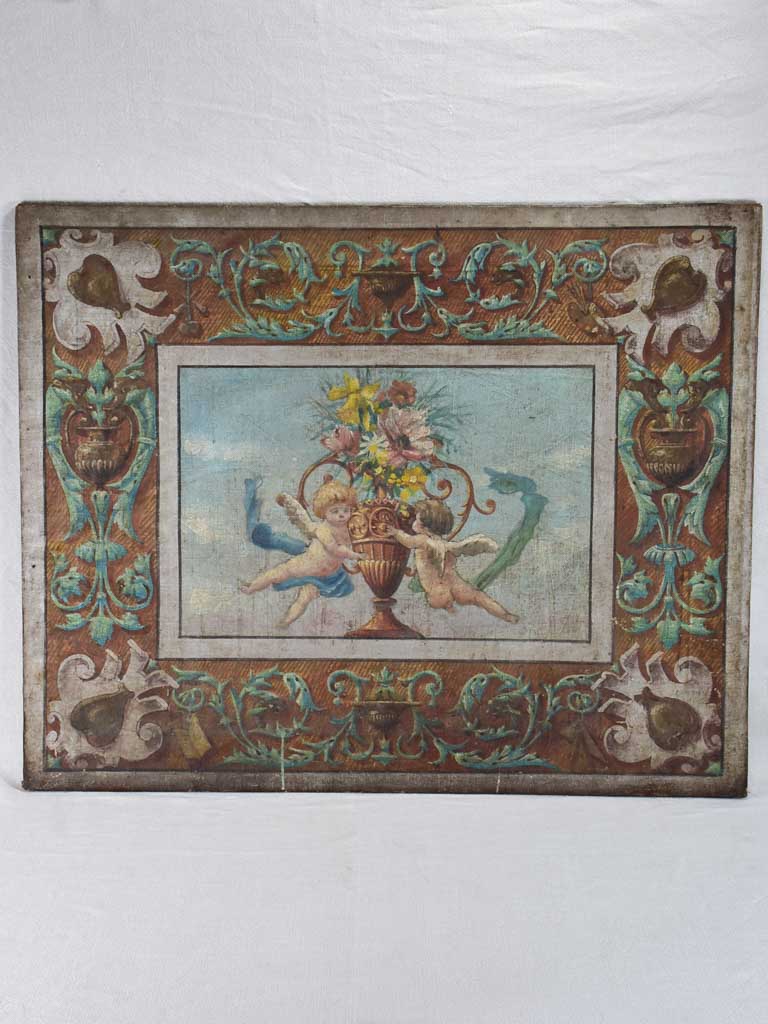 Pretty antique painting of angels on canvas 29¼" x 36½"