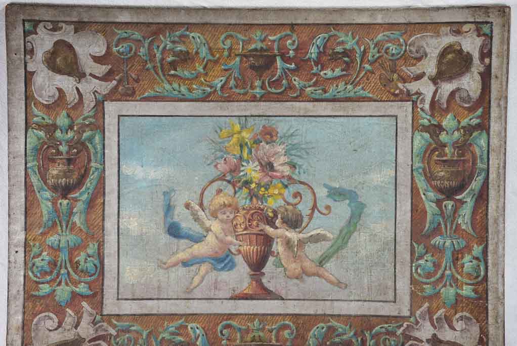Pretty antique painting of angels on canvas 29¼" x 36½"