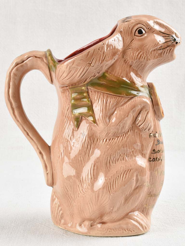 Vintage Barbotine rabbit pitcher 9½"
