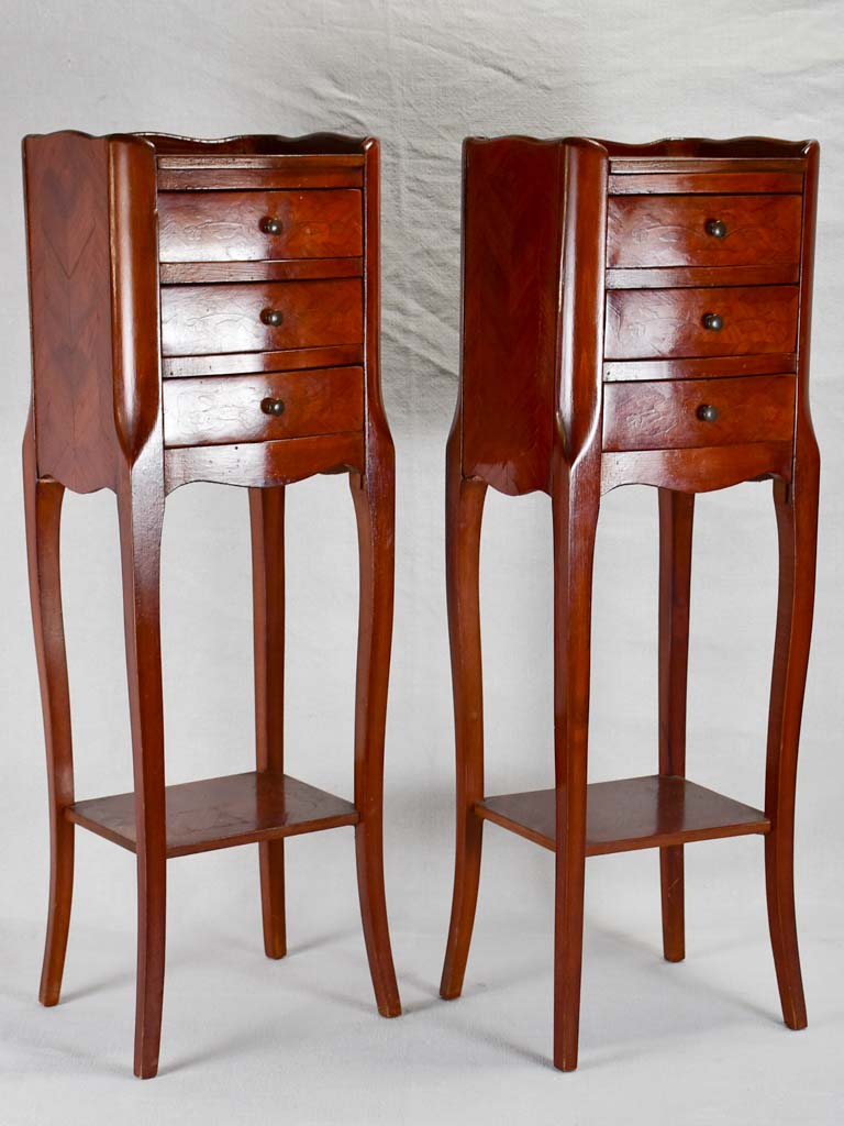 Pair of late-19th-century marquetry nightstands - 29¼"