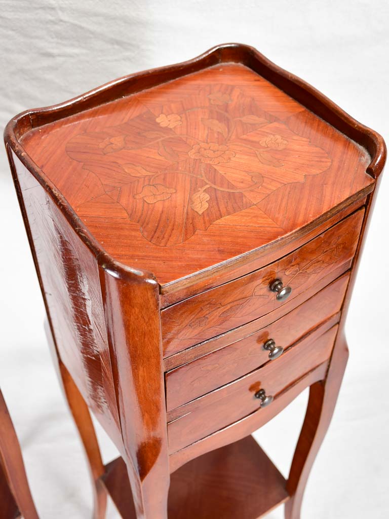 Pair of late-19th-century marquetry nightstands - 29¼"