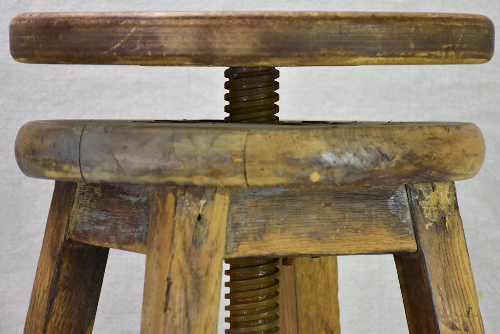Early 20th century French oak stool - adjustable height
