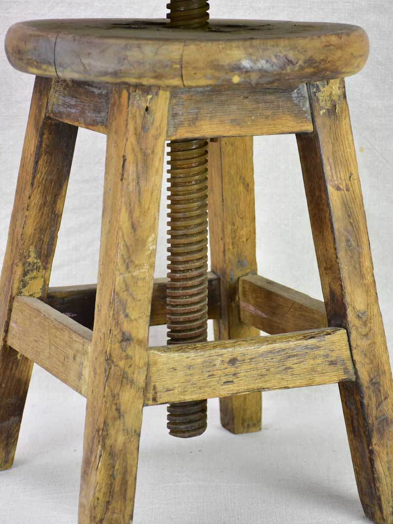 Early 20th century French oak stool - adjustable height