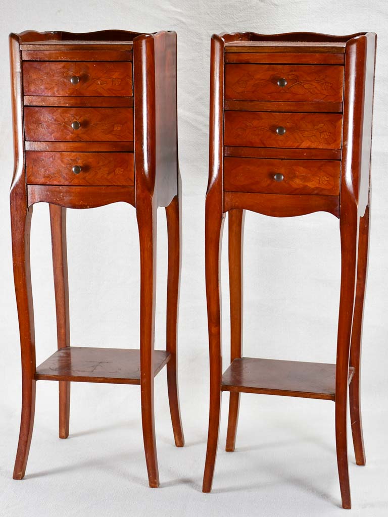 Pair of late-19th-century marquetry nightstands - 29¼"