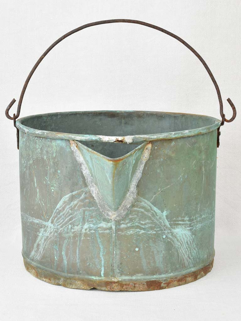 Large antique winemaker's copper with pouring beak and handle 18"