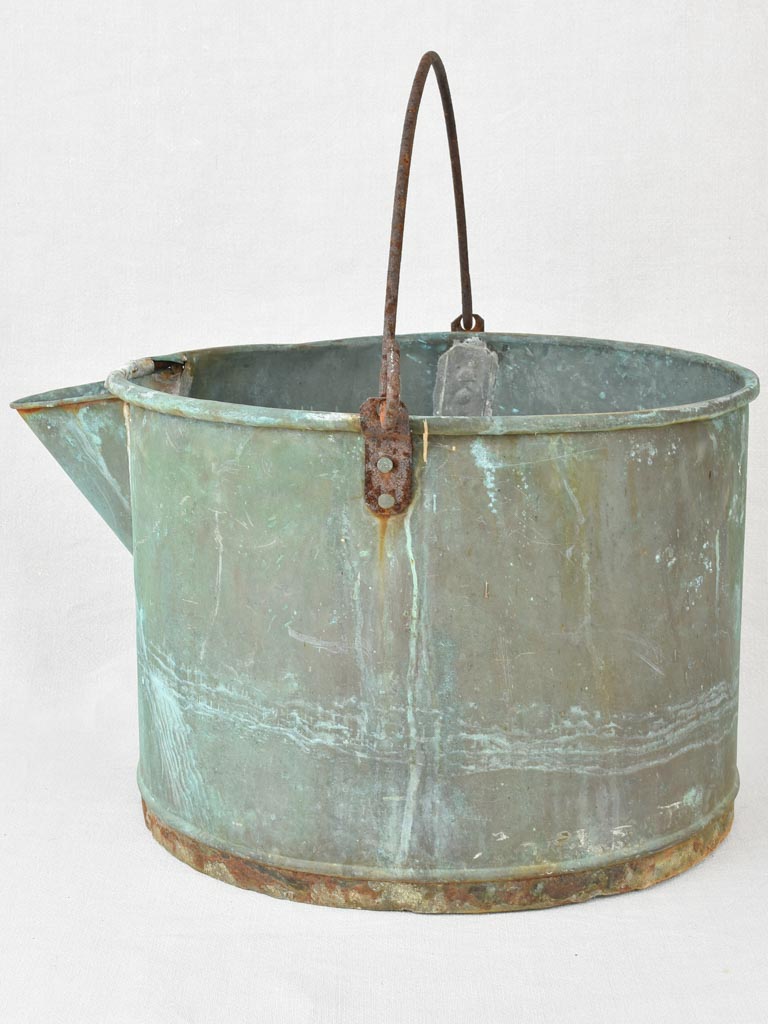 Large antique winemaker's copper with pouring beak and handle 18"