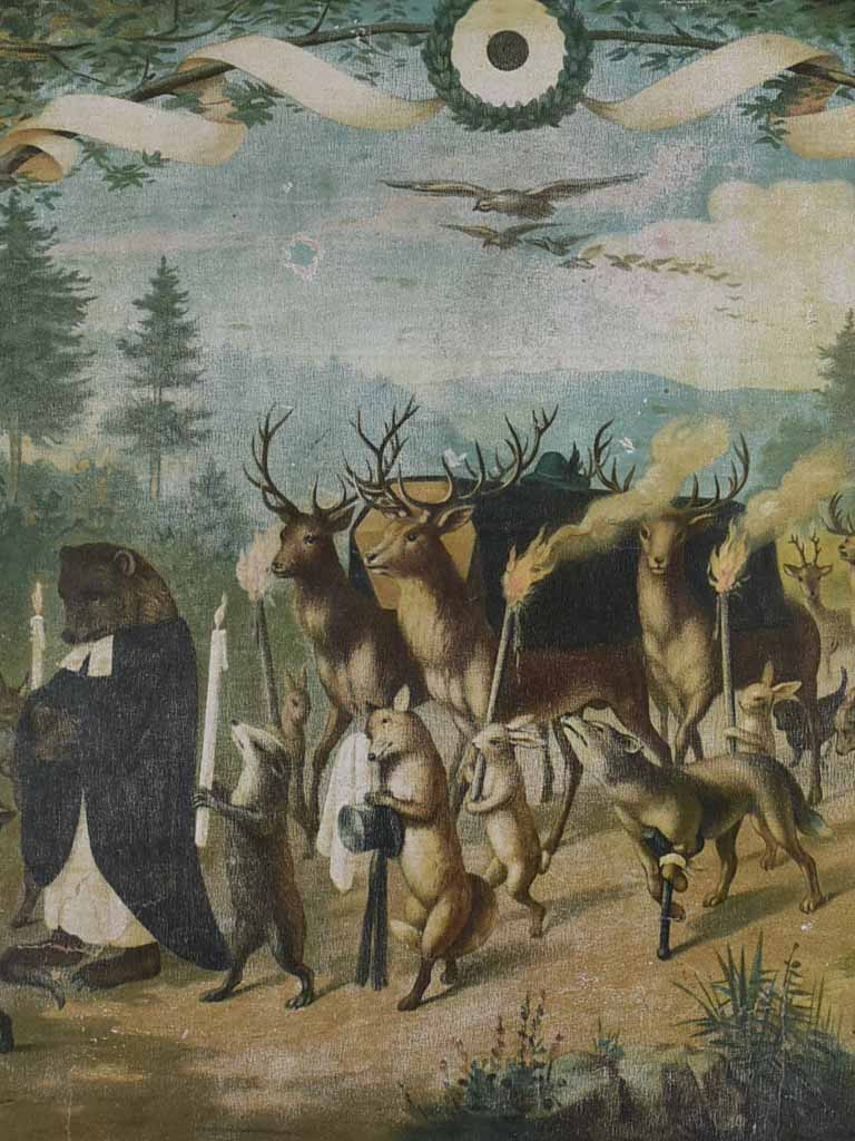 RESERVED LF Early twentieth-century French lithograph - animal procession 17¾" x 21¾"
