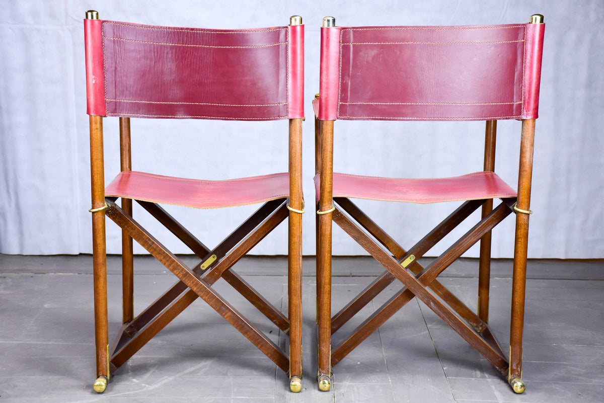 Pair of vintage Valenti folding chairs - red leather