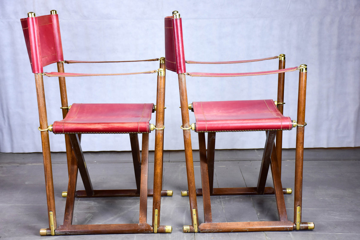Pair of vintage Valenti folding chairs - red leather