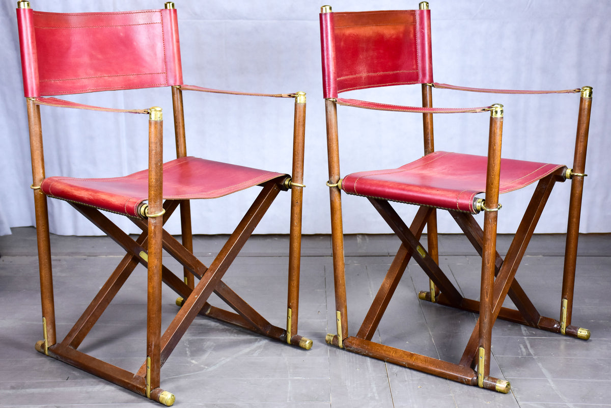 Pair of vintage Valenti folding chairs - red leather