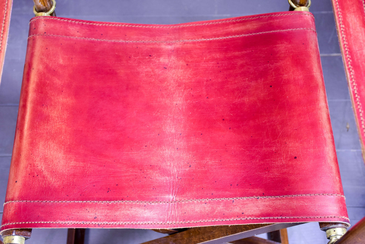 Pair of vintage Valenti folding chairs - red leather
