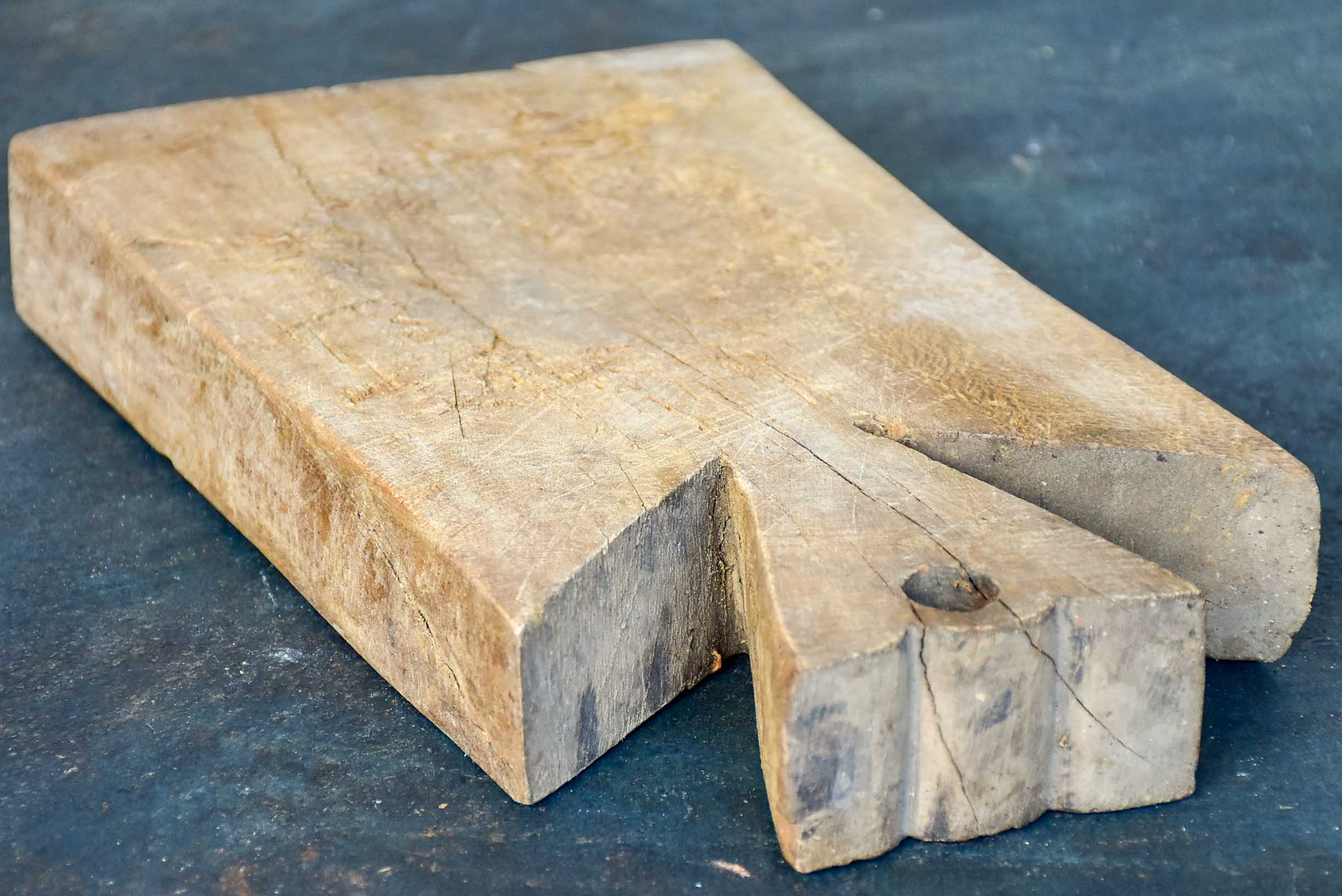Small antique French cutting board with pretty handle 13”